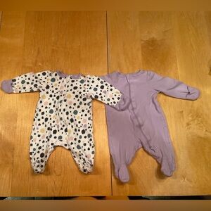 Wonder Nation Two Onesies Purple and White Newborn Set